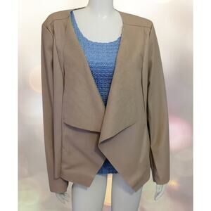 Jacket Women XXL Tan Colored Drape Front Jacket Faux Leather